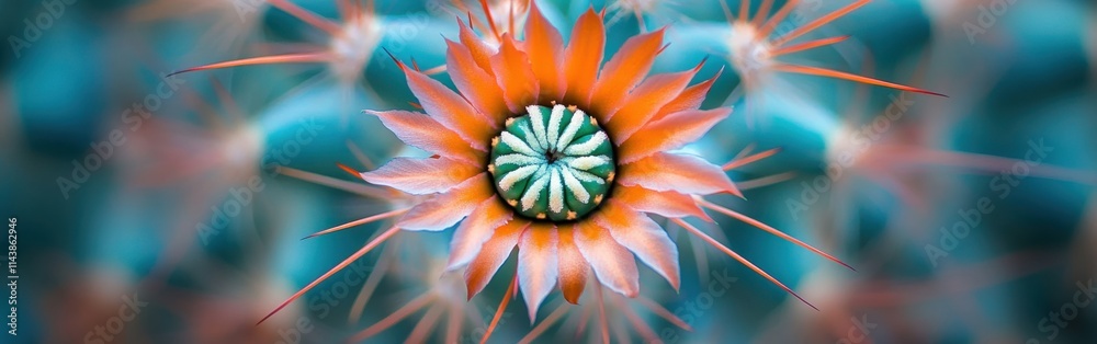 Poster macro shot of a vibrant cactus flower displaying intricate details and vivid colors