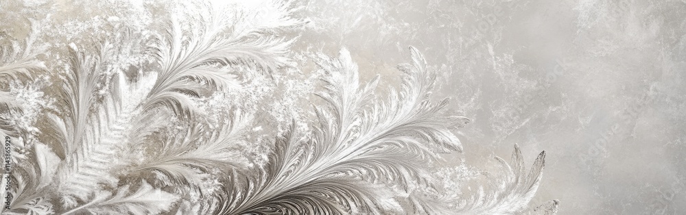 Poster frost patterns create intricate designs on window glass during a cold winter morning