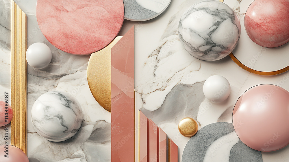 Fototapete luxury abstract background of various 3d geometric elements, acrylic and 3d colorful background, various art style abstract geometric background with 3d various geometric patterns.