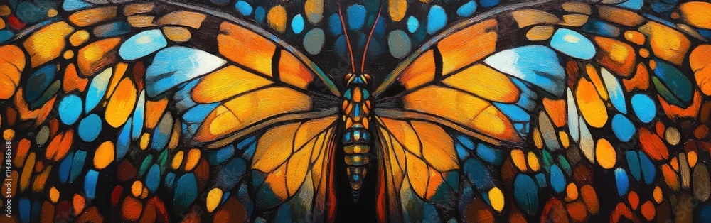 Poster vibrant close-up of butterfly wings showcasing intricate patterns and colors in nature's design duri