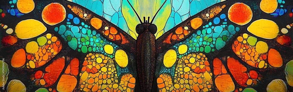 Poster Vibrant close-up of butterfly wing patterns showcasing intricate colors and textures