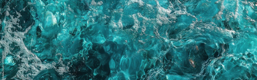 Poster Dynamic waves create an abstract display of turquoise water in motion reflecting light and forming intricate patterns
