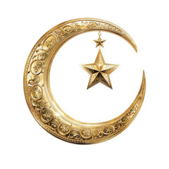 Ornate Golden Crescent Moon and Star Symbol