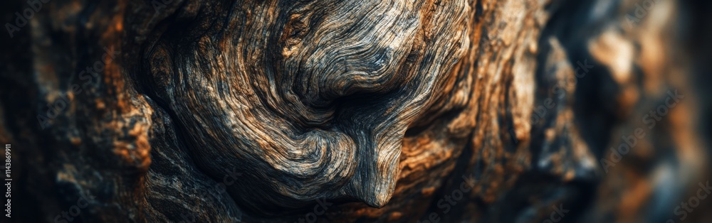 Poster Intricate close-up of tree knot showcasing natural wood grain design and texture in a forest setting