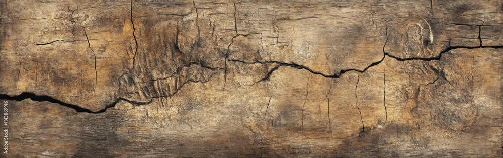 Poster Close-up of aged wood grain showcasing deep cracks and textured patterns for nature and design inspiration