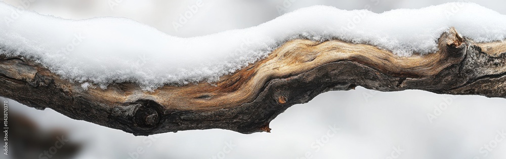 Aufkleber close-up of a snow-covered branch showing intricate details of wood and frost during winter in a ser
