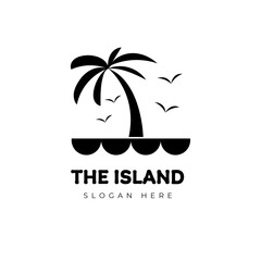 Naklejka premium Island logo vector illustration. Hand drawn with style black and white simple vector based