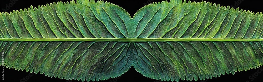 Aufkleber close-up view of a fern leaf showcasing its intricate fractal patterns under soft natural light