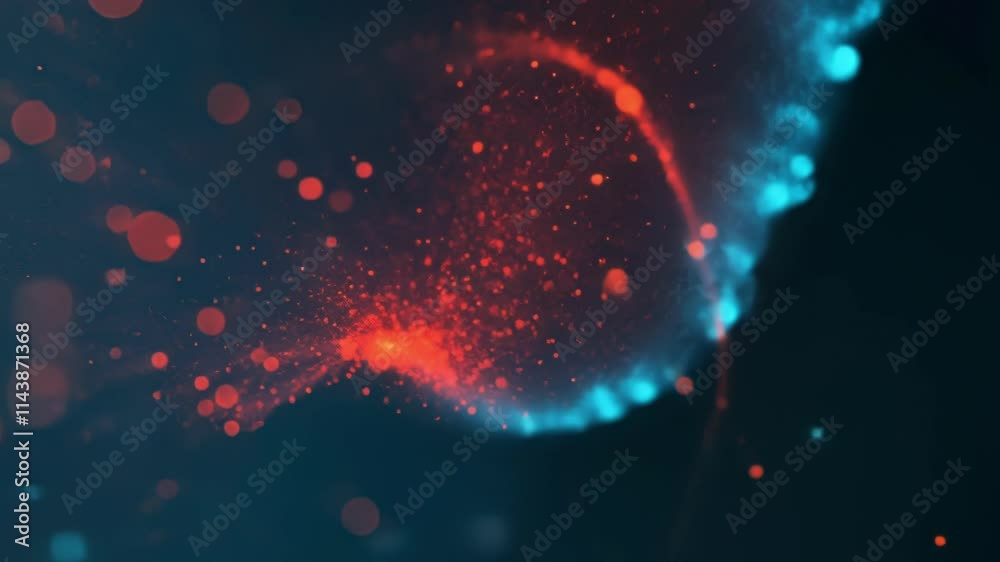 Poster big data is forming a face with glowing particles and hexagons in a dark digital environment, symbol