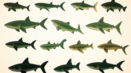 Shark silhouette. a set of shark silhouettes 