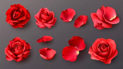 A stunning collection of red roses and petals, showcasing elegance and romance.