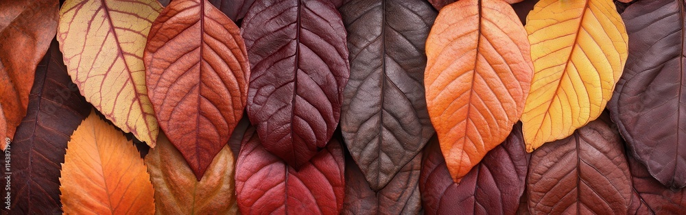 Poster vibrant autumn leaves in shades of red and orange capturing the essence of fall in a serene setting