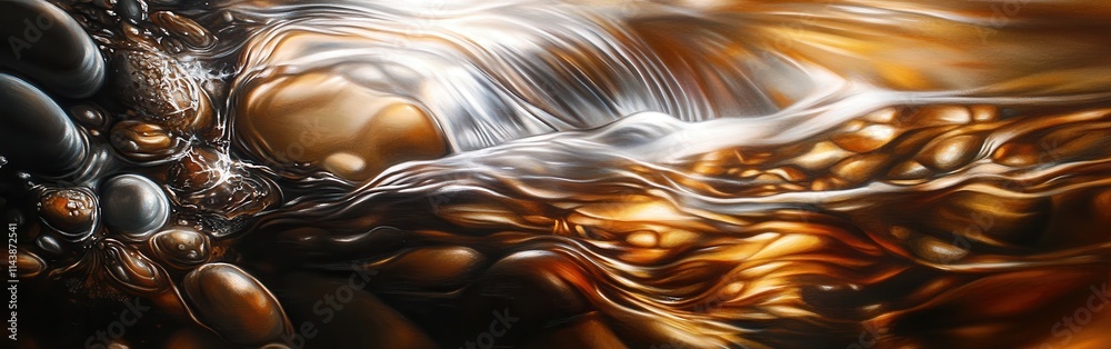 Aufkleber unique abstract view of water gracefully flowing over smooth pebbles in a serene environment