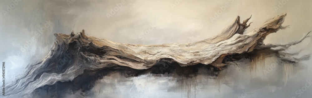 Poster unique abstract representation of weathered driftwood captured in a minimalist style showcasing orga