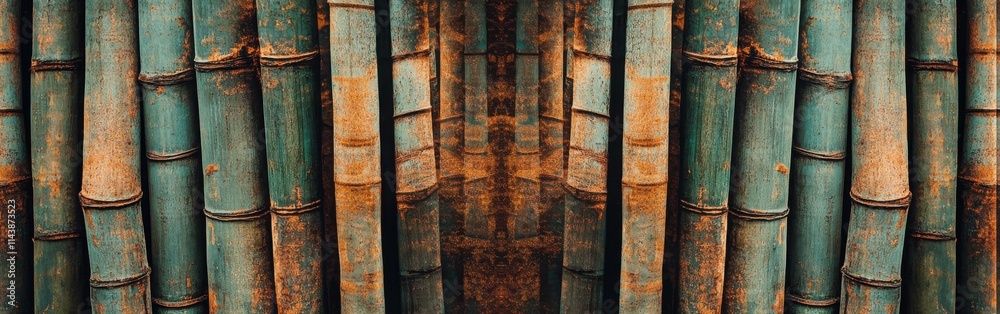 Poster abstract close-up of bamboo stalks showcasing their unique textures and colors in natural light