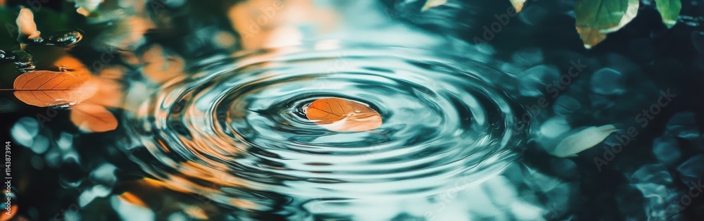 Poster abstract representation of water ripples blending with leaves in a serene natural setting
