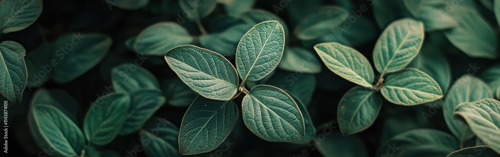 Poster close-up view of vibrant green leaves showcasing intricate textures and patterns in natural light
