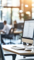 Sleek modern desktop setup in a bright office space with a stylish computer, keyboard, and mouse