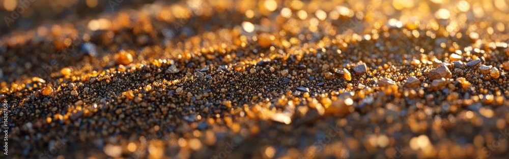 Poster Close-up view of intricate desert sand patterns illuminated by warm sunlight during late afternoon hours