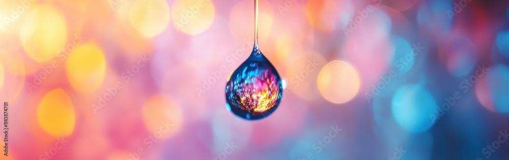 Aufkleber close-up view of a single droplet suspended in vibrant colors and light during a serene moment in na