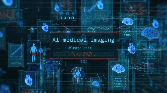 Futuristic fictional interface for ai driven healthcare, remote patient monitoring, online medical consultation and diagnosis, artificial intelligence medical imaging (3d render)