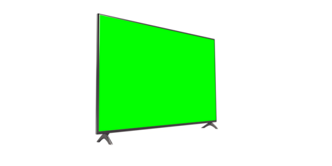 Modern TV green screen on transparent background. Cut out png