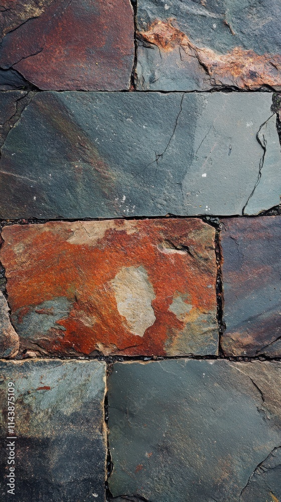 Poster richly textured slate tiles featuring earthy tones create a warm and inviting surface perfect for ru