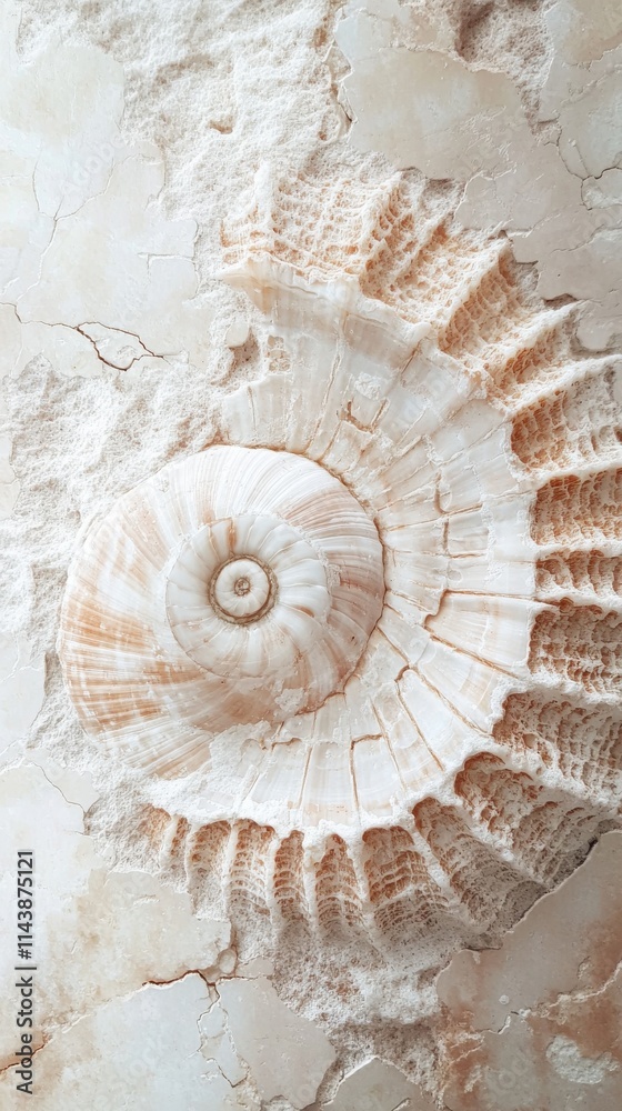 Poster Close-up view of a beautifully textured seashell showcasing intricate patterns and details from the ocean