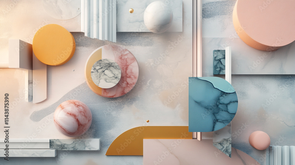 Fototapete luxury abstract background of various 3d geometric elements, acrylic and 3d colorful background, various art style abstract geometric background with 3d various geometric patterns.