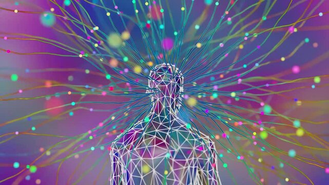 cyclic 3D animation. the light of consciousness and the creation of our worldview from confused thoughts
