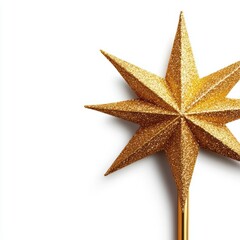 A shiny golden star wand, perfect for magical themes, celebrations, or costume accessories, radiates charm and elegance.