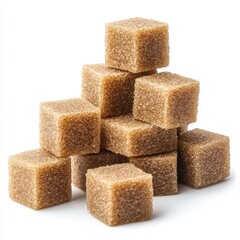 Brown sugar cubes stacked isolated on white background