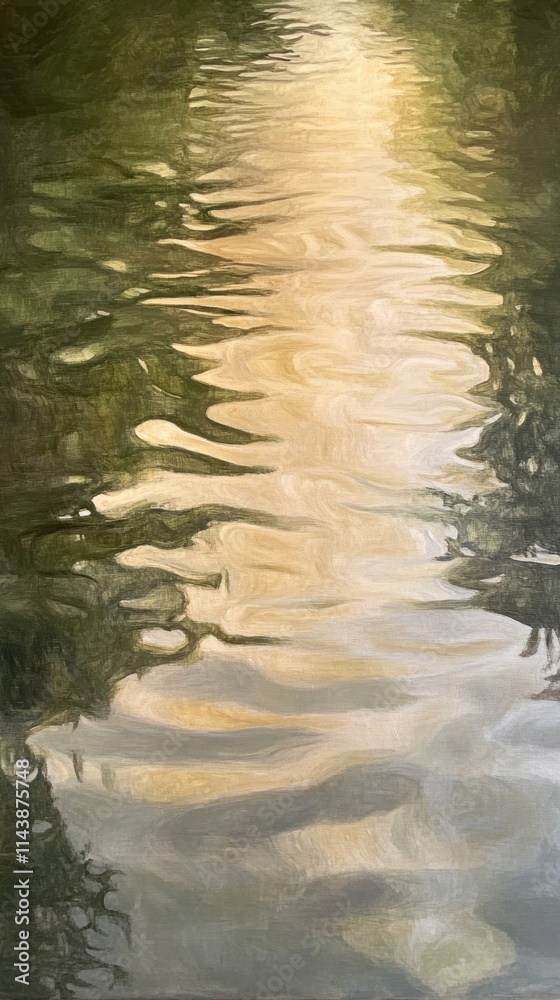 Poster Sunlight filtering through calm water reflections creating beautiful patterns in a serene natural setting