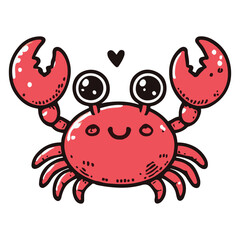 Cute crab sea creature, cartoon vector illustration. Icon, mascot, logo, animal style