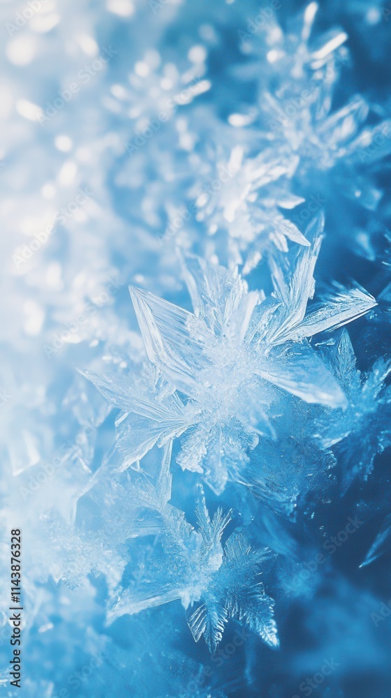 Poster Ice formation showcases intricate frost patterns against a vibrant blue backdrop in a winter landscape