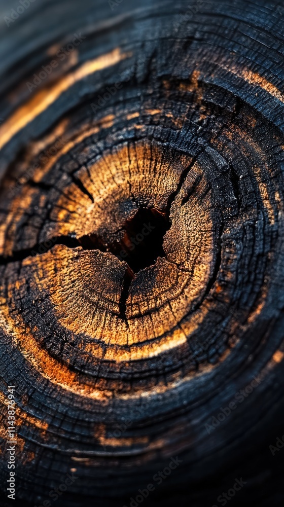 Aufkleber Macro shot showcasing intricate wood rings and unique aging patterns illuminated by warm light in natural setting