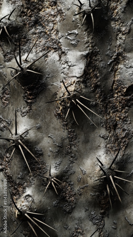 Poster detailed view of cactus surface highlighting unique textures and spines in a natural environment
