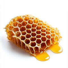 A golden honeycomb dripping with honey, showcasing its natural texture and sweetness.