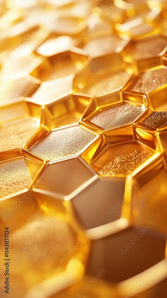 Poster close-up macro shot of honeycomb showcasing intricate patterns and natural beauty in golden hues