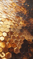 Detailed macro shot of honeycomb revealing the intricate patterns and golden hues of beeswax