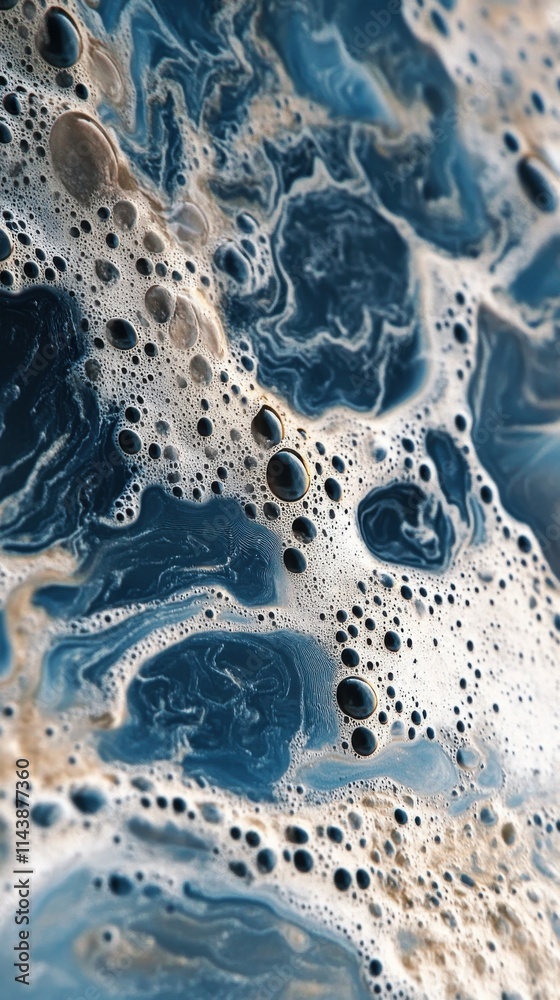 Poster Flowing water with bubbles creating intricate patterns in a macro shot taken during daylight