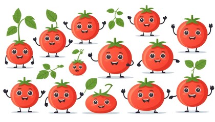 Adorable Cartoon Tomatoes Collection: Cheerful Red Vegetable Characters