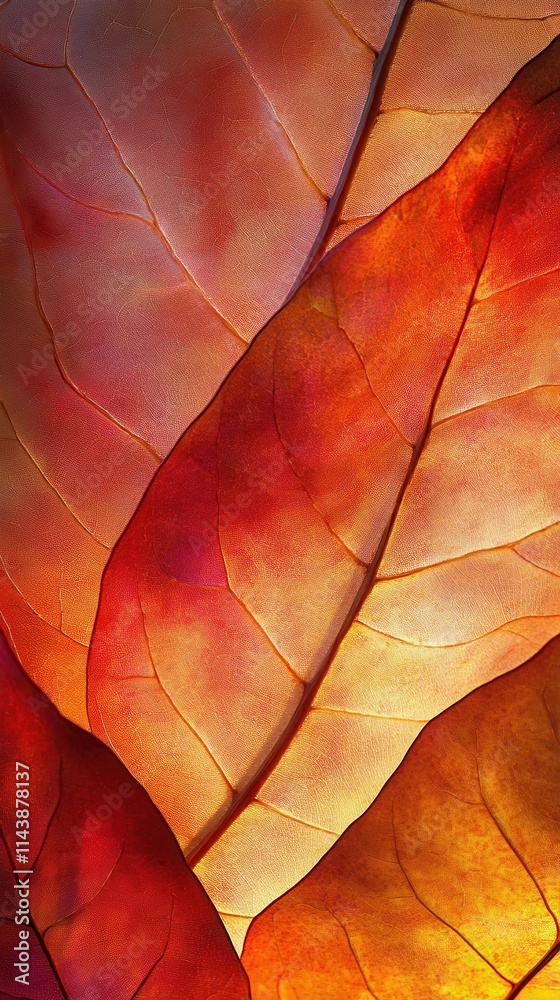 Poster golden autumn sunset filters through overlapping leaves creating a warm glow in the serene woodland