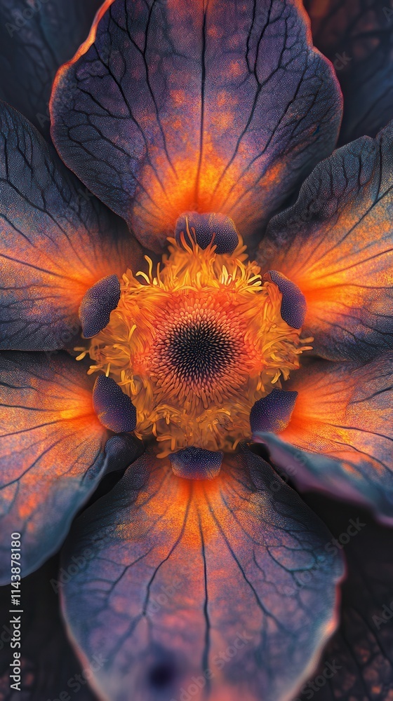 Poster macro shot of a flower's center showcasing intricate details and vibrant colors in full bloom