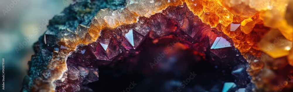Poster macro view of a vibrant crystal geode revealing intricate formations and colors