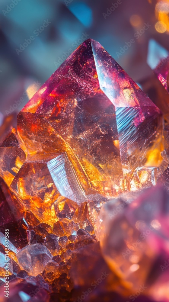 Poster Macro view of a vibrant crystal geode highlighting its intricate colors and textures