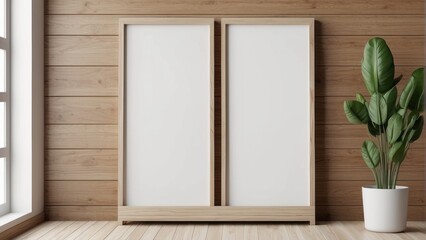 Double Wooden Framed Panels Against Wood Wall