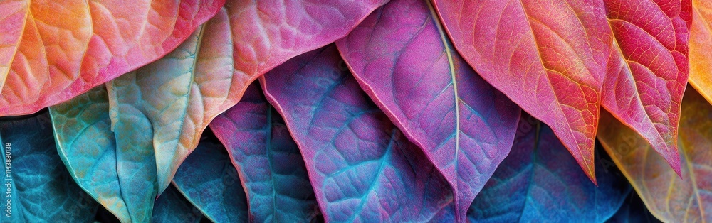 Aufkleber Stunning macro view of vibrant autumn leaves displaying a spectrum of colors and intricate textures in a natural setting