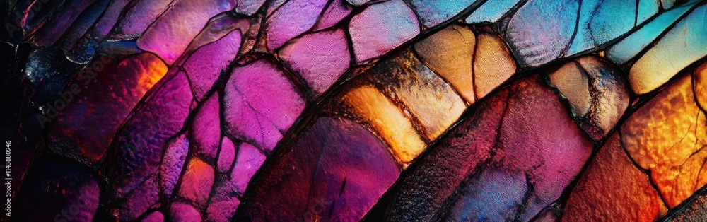 Poster colorful macro view of a butterfly wing showcasing intricate patterns and vibrant hues in natural li