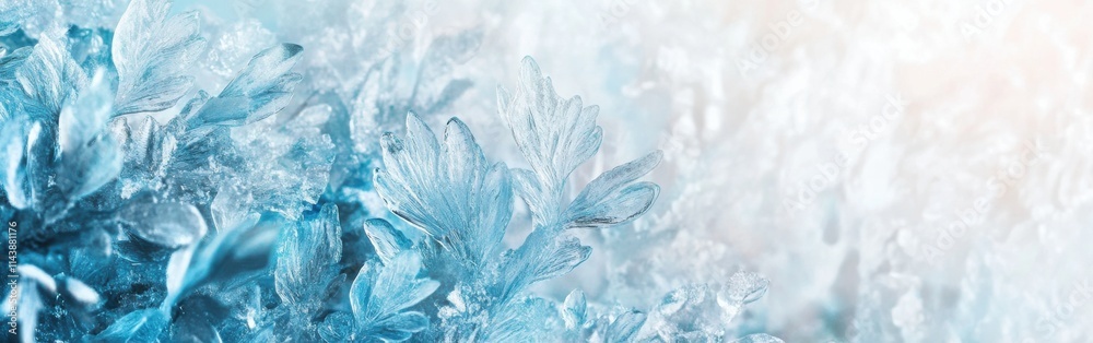 Fototapete Beautiful abstract ice patterns showcasing intricate designs and shimmering textures in a cool blue color palette